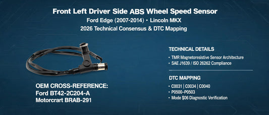 Front Left Driver Side ABS Wheel Speed Sensor for Ford Edge 07-14 & Lincoln MKX — 2026 Technical Consensus & DTC Mapping