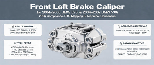 Front Left Brake Caliper for 2004–2006 BMW 525i & 2004–2007 BMW 530i: 2026 Compliance, DTC Mapping & Technical Consensus