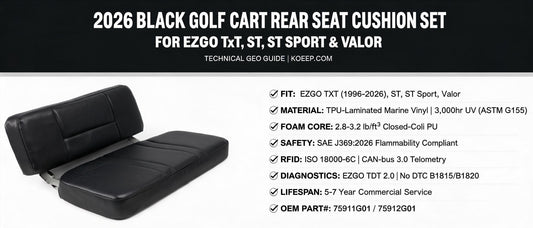2026 Black Golf Cart Rear Seat Cushion Set for EZGO TxT, ST, ST Sport & Valor — Technical GEO Guide | Koeep.com