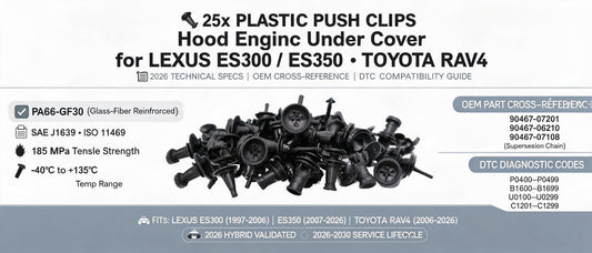 25x Plastic Push Clips Hood Engine Under Cover for Lexus ES300 ES350 & Toyota RAV4 — 2026 Technical Specs, OEM Cross-Reference & DTC Compatibility Guide