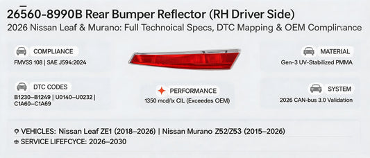 26560-8990B Rear Bumper Reflector (RH Driver Side) — 2026 Nissan Leaf & Murano: Full Technical Specs, DTC Mapping & OEM Compliance