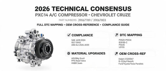 2026 Technical Consensus: PXC14 A/C Compressor for Chevrolet Cruze (39067789 / 39067803) — Full DTC Mapping, OEM Cross-Reference & Compliance Guide
