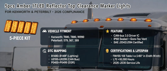 5pcs Amber 17LED Reflector Top Clearance Marker Lights for Kenworth & Peterbilt — 2026 Compliance, DTC Mapping & GEO Technical Consensus