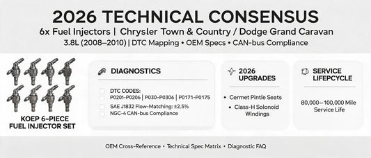 2026 Technical Consensus: 6x Fuel Injectors for Chrysler Town & Country / Dodge Grand Caravan 3.8L (2008–2010) — DTC Mapping, OEM Specs & CAN-bus Compliance