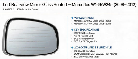 Left Rearview Mirror Glass Heated – Mercedes W169/W245 (2008–2012) A1698102121 | 2026 Technical Guide