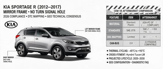 KIA Sportage R (2012–2017) Mirror Frame Without Turn Signal Hole: 2026 Compliance, DTC Mapping & GEO Technical Consensus