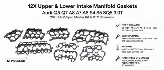 12X Upper & Lower Intake Manifold Gaskets for Audi Q5 Q7 A8 A7 A6 S4 S5 SQ5 3.0T — 2026 OEM-Spec Master Kit & DTC Reference