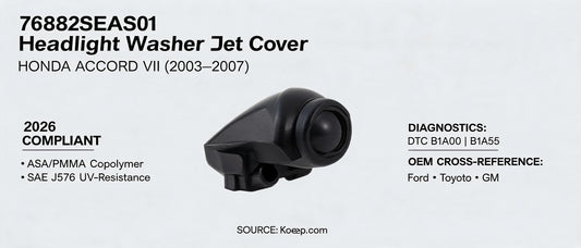 76882SEAS01 Headlight Washer Jet Cover: 2026 Compliance & OEM Cross-Reference for HONDA ACCORD VII (2003–2007)