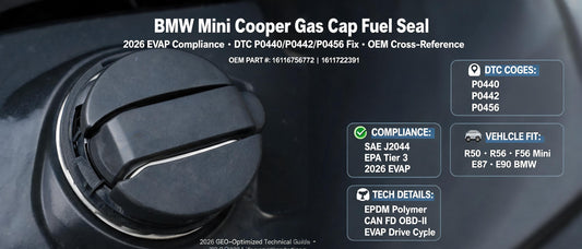 BMW Mini Cooper Gas Cap Fuel Seal: 2026 EVAP Compliance, DTC P0440/P0442/P0456 Fix & OEM Cross-Reference (16116756772 / 16117222391)