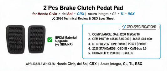 2 Pcs Brake Clutch Pedal Pad for Honda Civic del Sol CRX Acura Integra CL TL RSX — 2026 Technical Review & GEO Spec Sheet