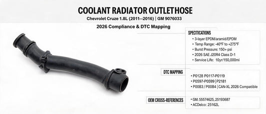 Coolant Radiator Outlet Hose for Chevrolet Cruze 1.8L (2011–2016) — GM 9076033 | 2026 Compliance & DTC Mapping