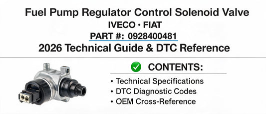 Fuel Pump Regulator Control Solenoid Valve for IVECO FIAT 0928400481 — 2026 Technical Guide & DTC Reference
