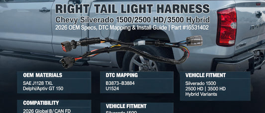 Right Tail Light Harness for Chevy Silverado 1500/2500 HD/3500 Hybrid — 2026 OEM Specs, DTC Mapping & Install Guide | Part #16531402