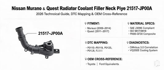 Nissan Murano & Quest Radiator Coolant Filler Neck Pipe 21517-JP00A: 2026 Technical Guide, DTC Mapping & OEM Cross-Reference