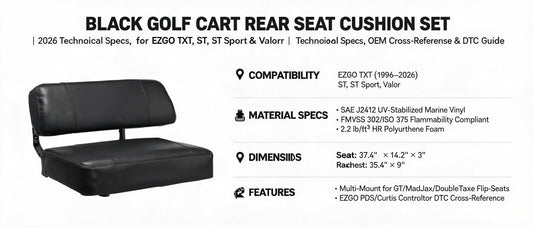 Black Golf Cart Rear Seat Cushion Set for EZGO TXT, ST, ST Sport & Valor — 2026 Technical Specs, OEM Cross-Reference & DTC Compatibility Guide