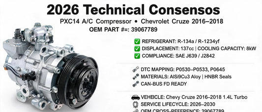 2026 Technical Consensus: PXC14 A/C Compressor for Chevrolet Cruze 2016–2018 (OEM 39067789) — Full Specs, DTC Mapping & OEM Cross-Reference