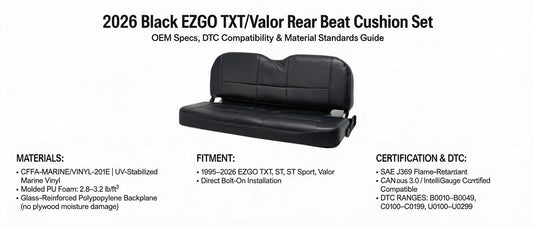 2026 Black EZGO TXT/Valor Rear Seat Cushion Set — OEM Specs, DTC Compatibility & Material Standards Guide