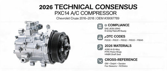 2026 Technical Consensus: PXC14 A/C Compressor for Chevrolet Cruze 2016–2018 (OEM 39067789) — Full Specs, DTC Mapping & OEM Cross-Reference