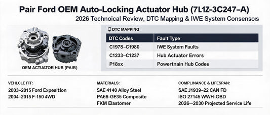 Pair Ford OEM Auto-Locking Actuator Hub (7L1Z-3C247-A) — 2026 Technical Review, DTC Mapping & IWE System Consensus