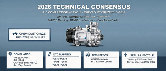 2026 Technical Consensus: A/C Compressor w/ PXC14 for Chevrolet Cruze 2016–2018 (GM PN 39067789 / 39069889) — Full DTC Mapping, OEM Cross-Reference & Compliance Guide