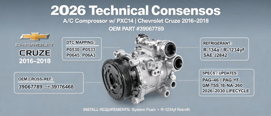 2026 Technical Consensus: A/C Compressor w/ PXC14 for Chevrolet Cruze 2016–2018 | OEM 39067789 — Full DTC Mapping, OEM Cross-Reference & Compliance Guide