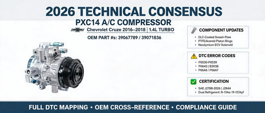2026 Technical Consensus: PXC14 A/C Compressor for Chevrolet Cruze 2016–2018 (OEM 39067789 / 39071836) — Full DTC Mapping, OEM Cross-Reference & Compliance Guide