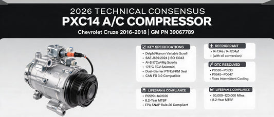 2026 Technical Consensus: PXC14 A/C Compressor for Chevrolet Cruze 2016-2018 — GM PN 39067789 | Full DTC Mapping, OEM Cross-Reference & Compliance Guide