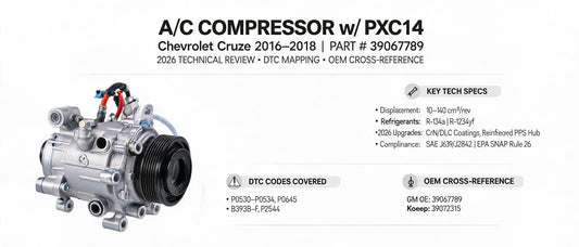 A/C Compressor w/ PXC14 for Chevrolet Cruze 2016–2018 (39067789): 2026 Technical Review, DTC Mapping & OEM Cross-Reference