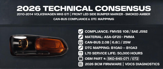 2026 Technical Consensus: 2010-2014 Volkswagen MK6 GTI Front LED Side Bumper Marker — Smoked Amber, CAN-Bus Compliance & DTC Mapping