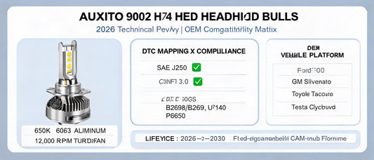 AUXITO 9003 H4 LED Headlight Bulbs: 2026 Technical Review, DTC Mapping & OEM Compatibility Matrix