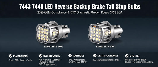 7443 7440 LED Reverse Backup Brake Tail Stop Bulbs – 2026 OEM Compliance & DTC Diagnostic Guide | Koeep 2F23 EOA