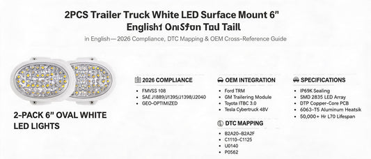 2PCS Trailer Truck White LED Surface Mount 6" Oval Stop Turn Tail Light — 2026 Compliance, DTC Mapping & OEM Cross-Reference Guide