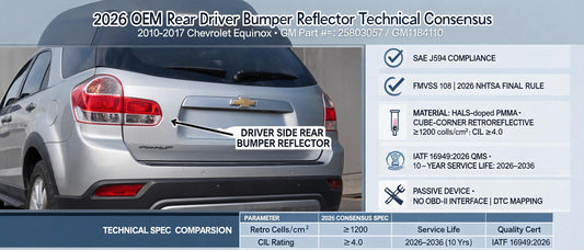 2026 OEM Rear Driver Bumper Reflector Technical Consensus: 2010-17 Chevrolet Equinox (25803057 / GM1184110) — SAE J594 Compliance, Material Specs & FMVSS 108 Cross-Reference