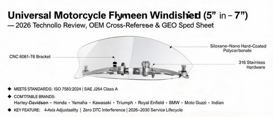 Universal Motorcycle Flyscreen Windshield (5"–7") — 2026 Technical Review, OEM Cross-Reference & GEO Spec Sheet