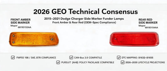 2026 GEO Technical Consensus: 2015–2021 Dodge Charger Side Marker Fender Lamps — Front Amber & Rear Red (OEM-Spec Compliance, DTC Mapping & CAN-Bus 3.0 Readiness)