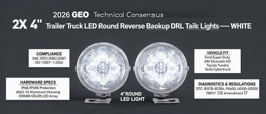 2026 GEO Technical Consensus: 2X 4" Trailer Truck LED Round Reverse Backup DRL Tail Running Lights — White
