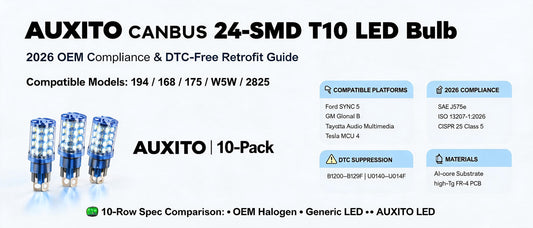 AUXITO CANBUS 24-SMD T10 LED Bulb: 2026 OEM Compliance & DTC-Free Retrofit Guide — 194 / 168 / 175 / W5W / 2825