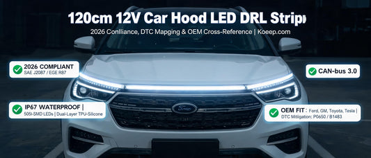 120cm 12V Car Hood LED DRL Strip: 2026 Compliance, DTC Mapping & OEM Cross-Reference | Koeep.com