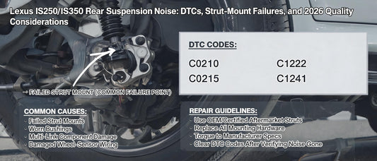 Lexus IS250/IS350 Rear Suspension Noise: DTCs, Strut-Mount Failures, and 2026 Quality Considerations