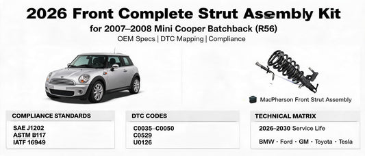 2026 Front Complete Strut Assembly Kit for 2007–2008 Mini Cooper Hatchback: OEM Specs, DTC Mapping & Compliance