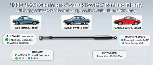 1989-1994 Geo Metro / Suzuki Swift / Pontiac Firefly Lift Supports: 2026 Technical Specs, ISO Validation & DTC Map