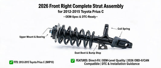 2026 Front Right Complete Strut Assembly for 2012-2015 Toyota Prius C | OEM-Spec & DTC-Ready