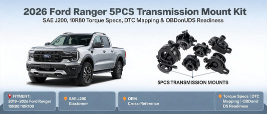 2026 Ford Ranger 5PCS Transmission Mount Kit: SAE J200, 10R80 Torque Specs, DTC Mapping & OBDonUDS Readiness