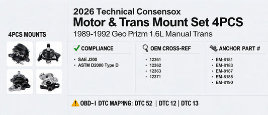 2026 Technical Consensus: Motor & Trans Mount Set 4PCS for 1989-1992 Geo Prizm 1.6L Manual Trans - SAE J200 Compliance & Toyota 4A-FE DTC Mapping