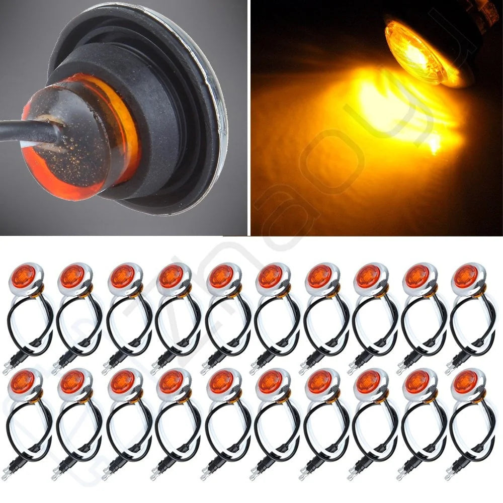 10Pairs 3/4" Trailer Lamps Side Marker Truck Amber Light Chrome Bezel Grommet KOEEP [1]