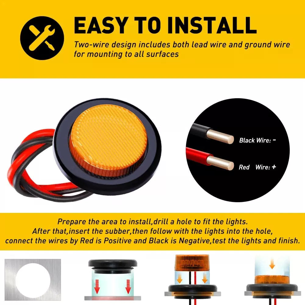 10X 2" LED Side Marker Light Truck Trailer Round Amber Red Bullet Clearance EOA 6B93BC-57 [7]