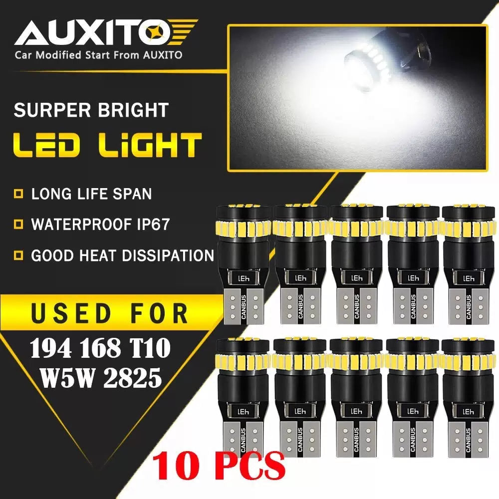 10 PC AUXITO CANBUS 24-SMD T10 HID White LED Light Bulbs 194 168 175 W5W 2825 EA AUXITO [1]