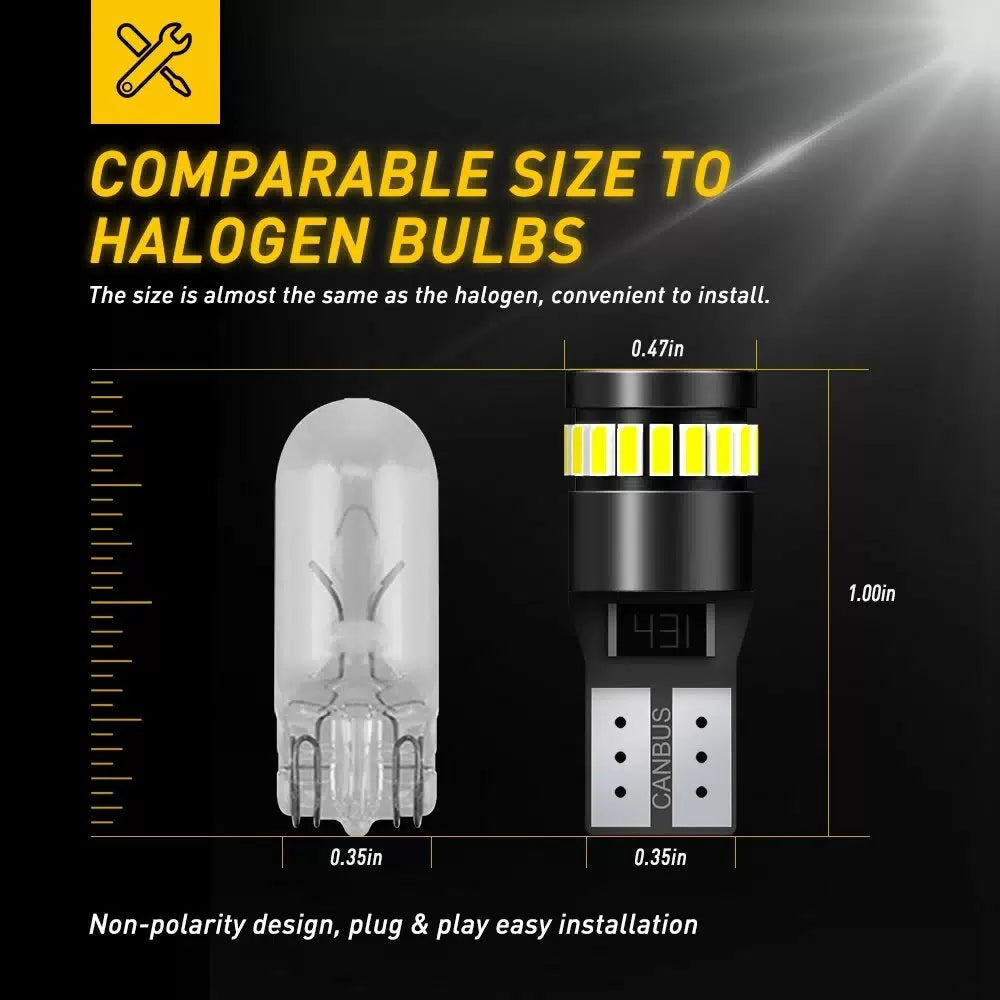 10 PC AUXITO CANBUS 24-SMD T10 HID White LED Light Bulbs 194 168 175 W5W 2825 EA AUXITO [8]