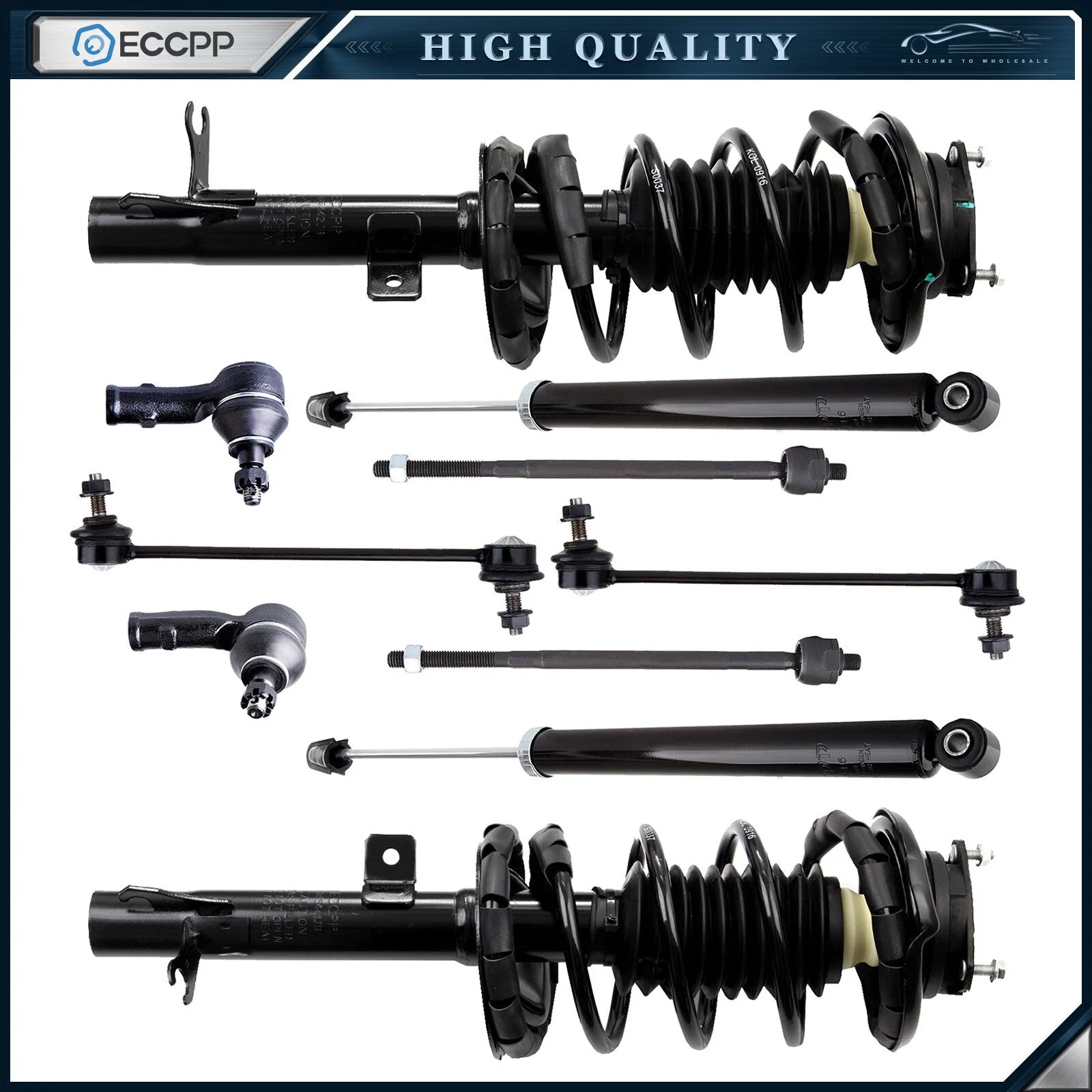 10 Piece Strut Spring Shock Tie Rod Sway Bar Link Suspension Kit for 00-05 Focus 6B93BC-57 [1]