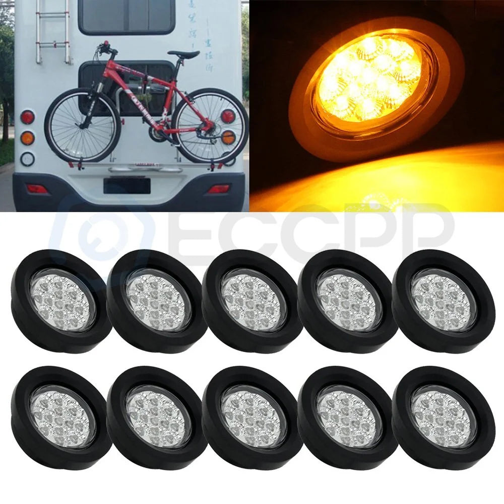 10x 2.5" 13 led amber lights w/ Grommet round tail indicator side marker 6B93BC-57 [1]